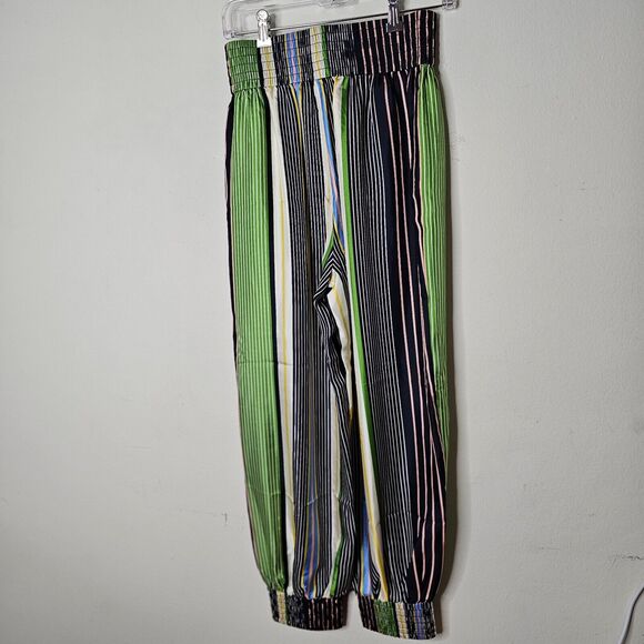 NWOT Tory Burch Green Blue White Multi Stripe Silk Harem Pants Banded Cuffs 2 - Picture 7 of 10